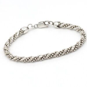 STUNNING 925 Sterling Silver Beaded Braided Bracelet 7.5" Made Italy WOW!